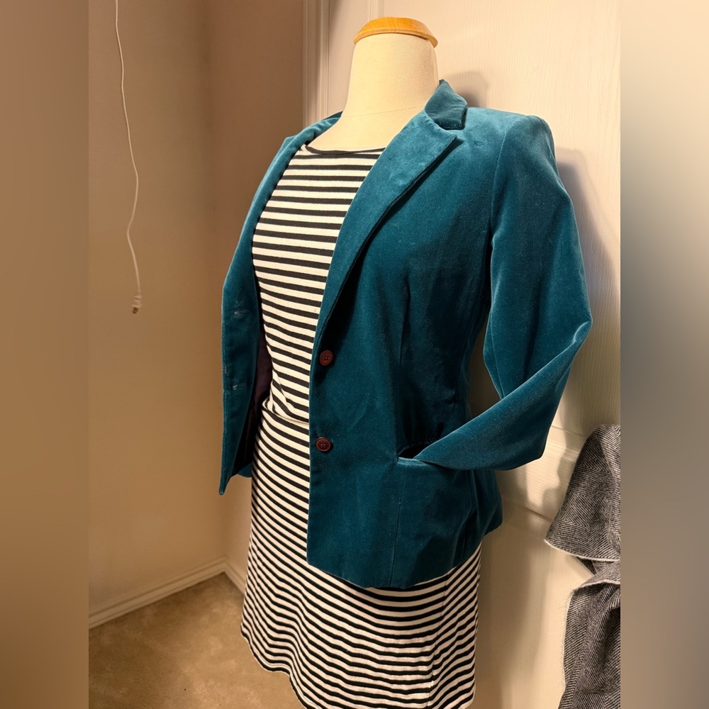 Jo Hardin vintage women’s teal velvet blazer size 10 - Picture 4 of 14